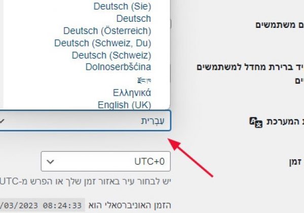 שינוי שפת מערכת וורדפרס