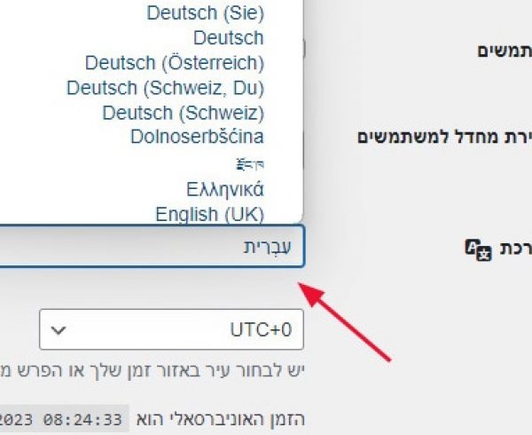 שינוי שפת מערכת וורדפרס