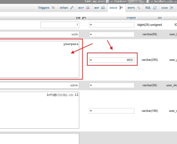 איך לשחזר סיסמה משתמש וורדפרס במסד הנתונים (כשאין דרך אחרת)